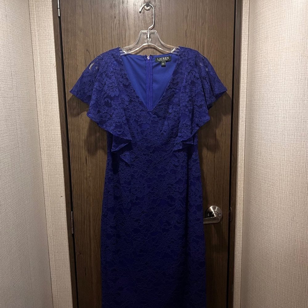 Lauren Ralph Lauren Royal Blue Lace Flutter Sleeve Sheath Dress – Size 8